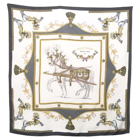 Hermes Halte en Camargue by Robert Dallet Grey Silk Scarf